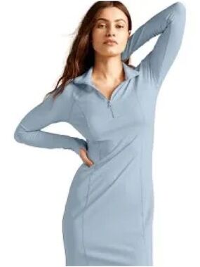 Beyond Yoga Space-Dye Light Blue Quarter-Zip Long Sleeve Dress Size Small